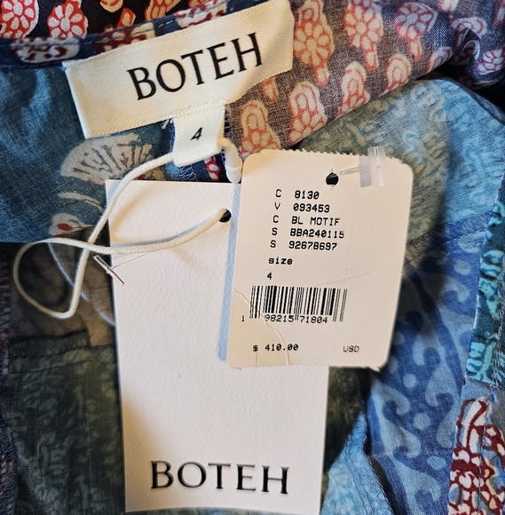 BOTEH Cedella Low-Back 100% Cotton Midi Dress, Patchwork Aquamarine Motif, Sz 4 - Picture 15 of 16